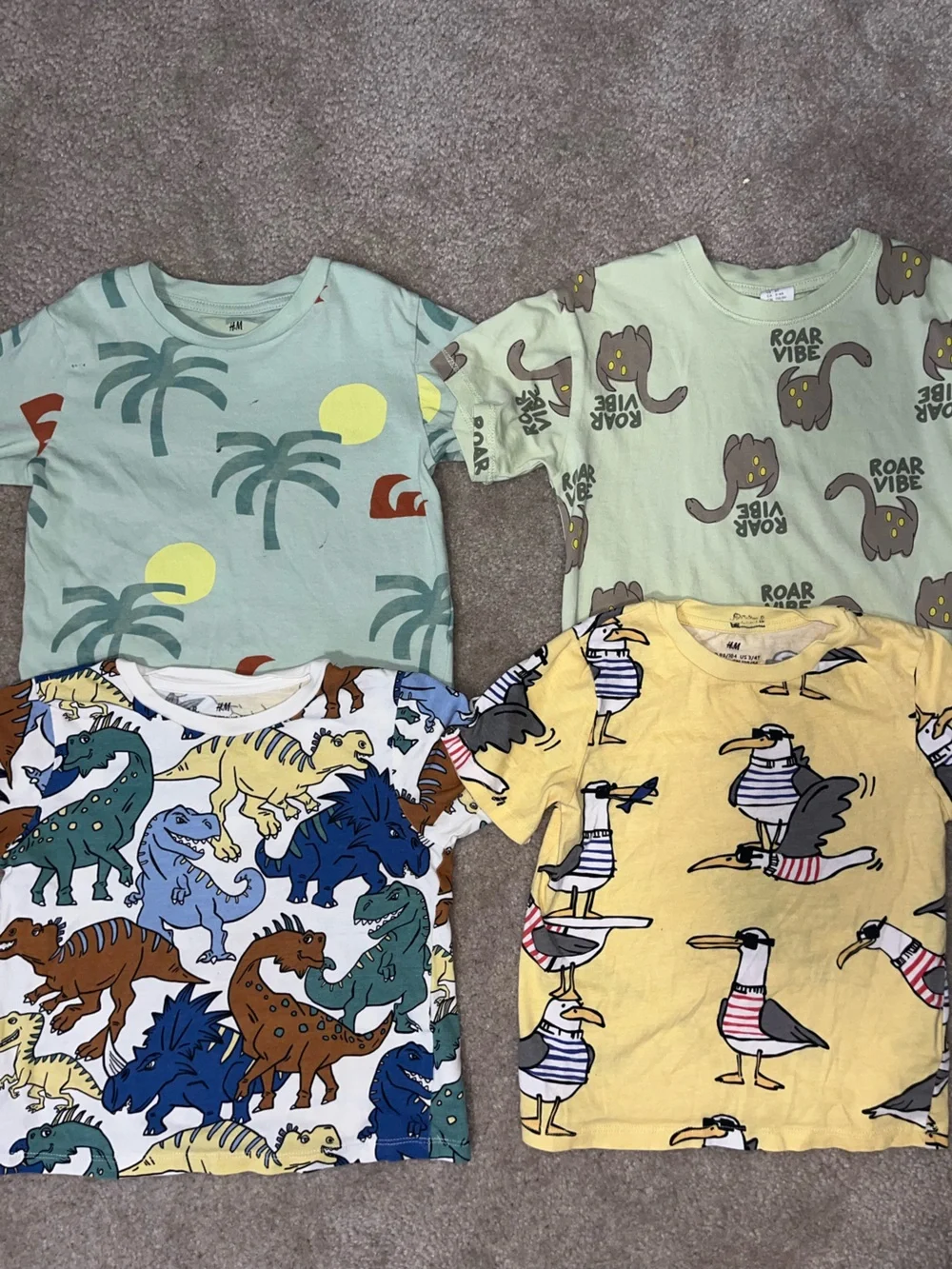 H&M Graphic Short-Sleeve Tops - Green, Seamfoam Green, Yellow, White/Multi